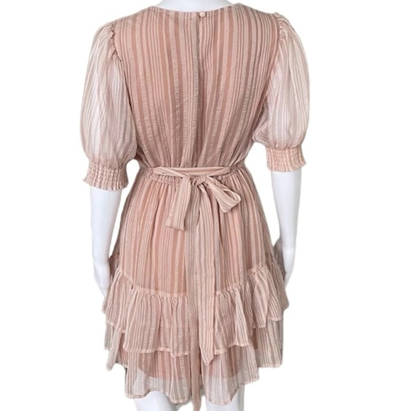 A. Calin by Flying Tomato pink ivory stripes puff sleeves layered ruffle dress S - Picture 5 of 9